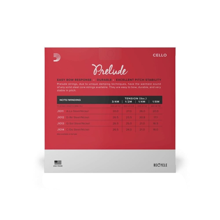 DAddario J1010 1/2M Prelude Çello Tel Seti (1/2) | Öğrenci Dostu Masif Çelik Çekirdek Yüksek Dayanıklılık ve Net Ses Karakteri